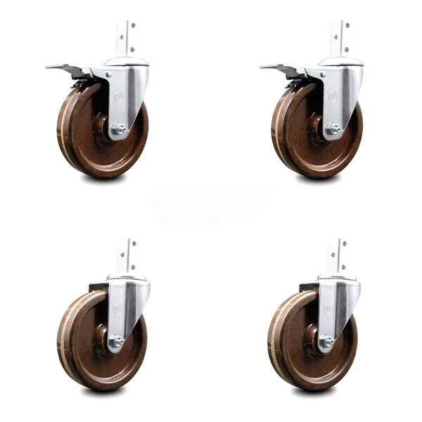 Service Caster 5 Inch High Temp Phenolic 7/8 Inch Square Stem Caster Total Lock Brake SCC, 2PK SCC-SQTTL20S514-PHSHT-78-2-S-2 - main